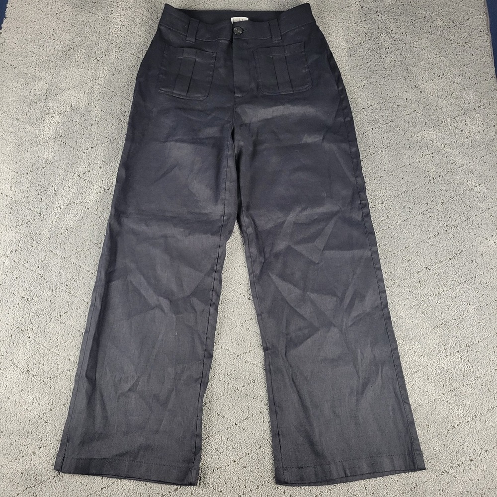 Nicole Miller Pants Womens 8 Black Linen Blend Wide Leg High Rise Relaxed